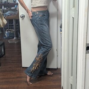 Vtg Akademiks Y2k Grunge Flare leg low rise grommeted embroidered leg Jeans 28 T